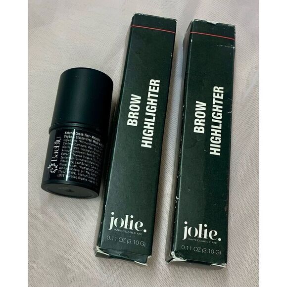 NEW 2 Jolie Brow HIGHLIGHTER STICKS champagne pink & BaeBlu Vegan Cheek Tint mos - Picture 1 of 4